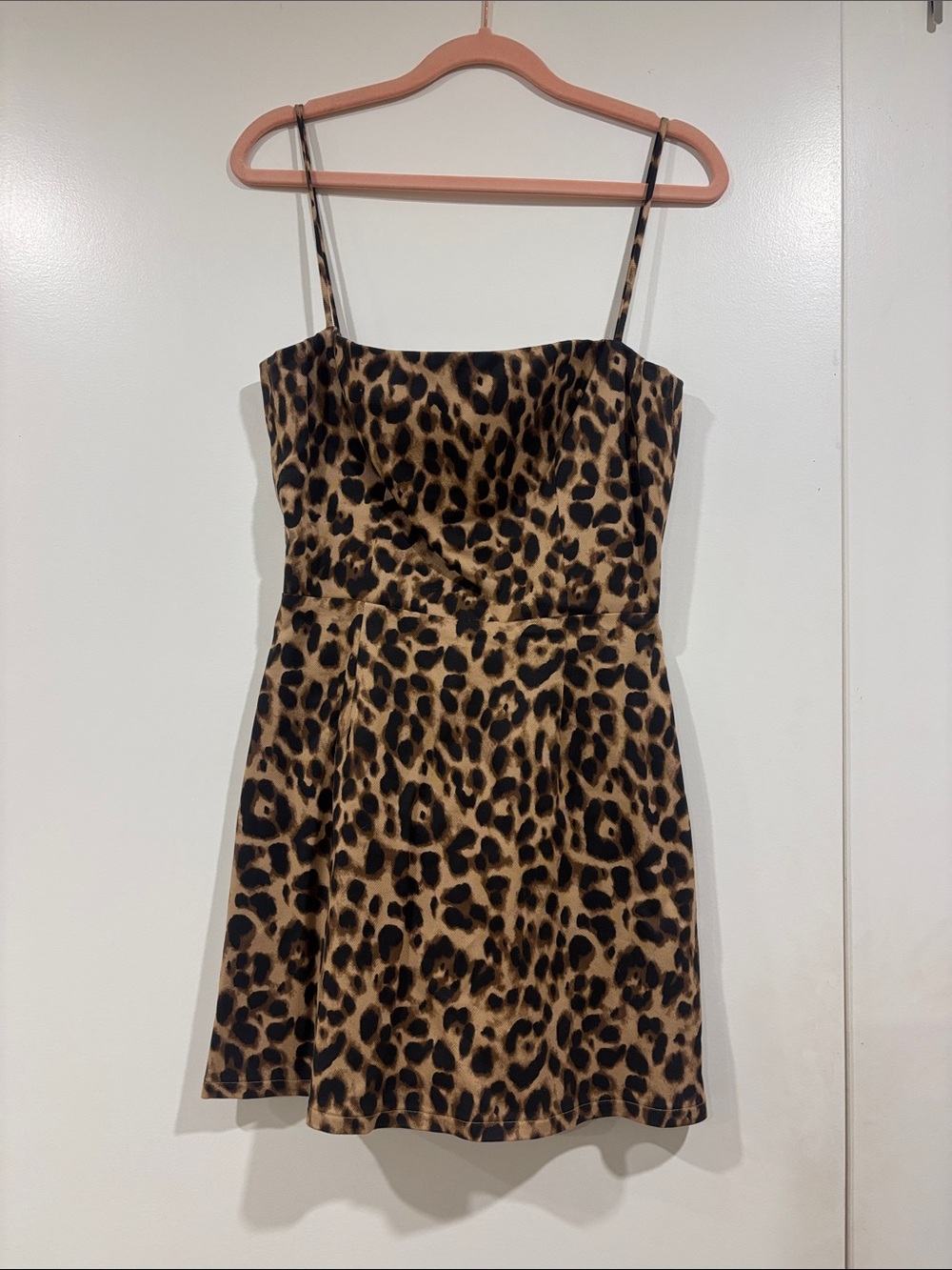 Reformation Leopard Print Spaghetti Strap Mini Dress - Black & Brown